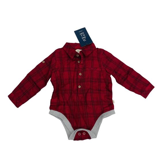 NWT Me & Henry 3/6M Red & Black Plaid Jasper Button Up Onesie - Picture 1 of 5